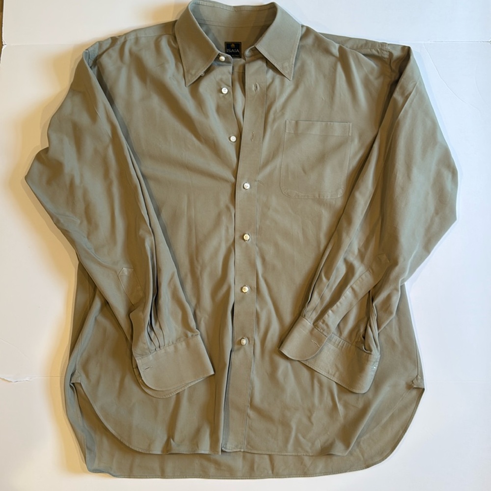 Isaia Sage Green Casual Button-Down Shirt